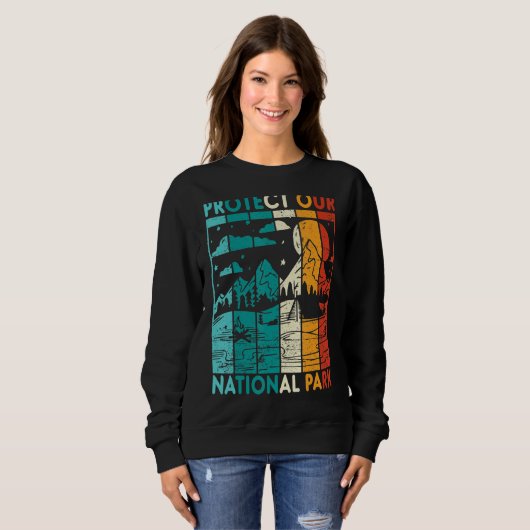 Retro Sunset Schützen unseren Nationalpark Yellows Sweatshirt (Vorne ganz)