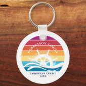 Retro Sunset Ship Wheel Family Cruise Vacation Schlüsselanhänger (Vorderseite)