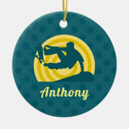 Retro Sunset Skateboarding Theme Individuelle Name Keramik Ornament