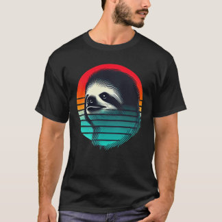 Retro Sunset Sloth Hiking Vibes Badge girl T-Shirt
