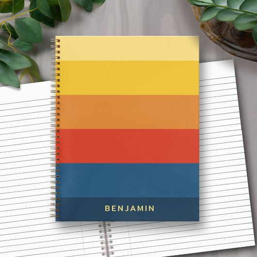 Retro Sunset Stripes with Simple Sans Serif Name Notizblock