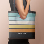 Retro Sunset Stripes with Simple Sans Serif Name Tasche<br><div class="desc">Rugby Stripes - A preppy pattern with bold stripes and a name. If your art still needs to be adjusted,  click on the Customize This button. This will take you to a design area where you can move things around and even change colors!</div>