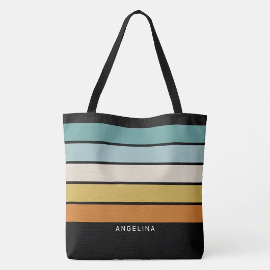 Retro Sunset Stripes with Simple Sans Serif Name Tasche (Rückseite)