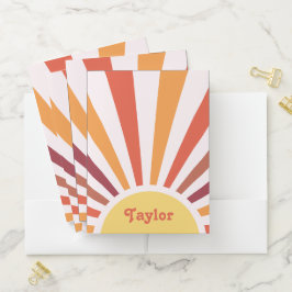 Retro Sunset Sun Rays Personalisierter Name Bewerbungsmappe