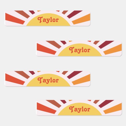 Retro Sunset Sun Rays Personalisierter Name Etiketten (Gruppe)