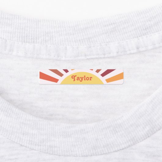 Retro Sunset Sun Rays Personalisierter Name Etiketten (Befestigt)