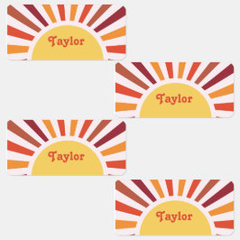 Retro Sunset Sun Rays Personalisierter Name Etiketten
