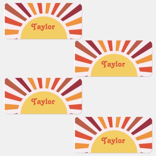 Retro Sunset Sun Rays Personalisierter Name Etiketten (Gruppe)