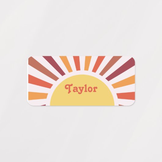 Retro Sunset Sun Rays Personalisierter Name Etiketten (Design 2)