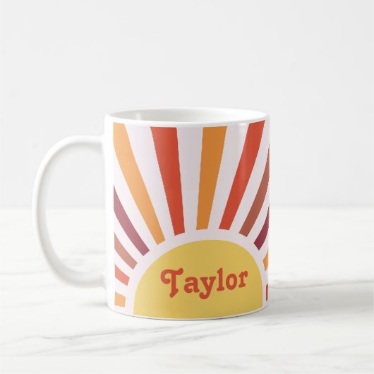 Retro Sunset Sun Rays Personalisierter Name Kaffeetasse (Links)