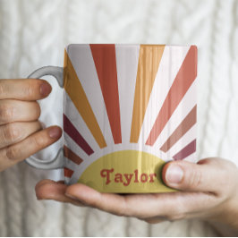 Retro Sunset Sun Rays Personalisierter Name Kaffeetasse