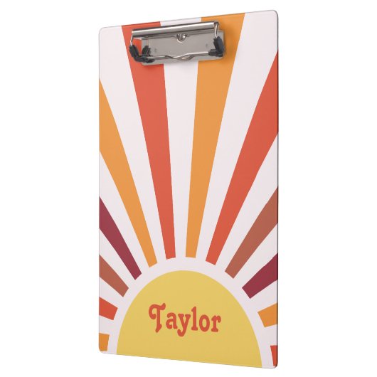 Retro Sunset Sun Rays Personalisierter Name Klemmbrett (Links)