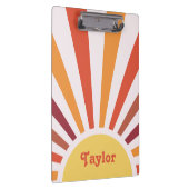 Retro Sunset Sun Rays Personalisierter Name Klemmbrett (Rechts)
