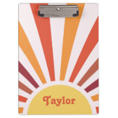 Retro Sunset Sun Rays Personalisierter Name Klemmbrett (Vorderseite)