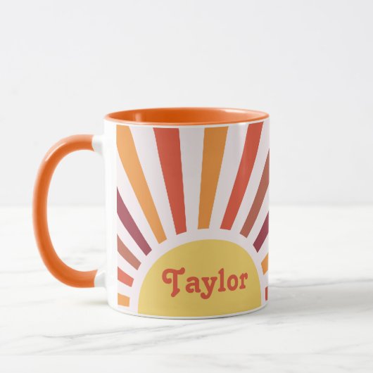 Retro Sunset Sun Rays Personalisierter Name Tasse (Links)