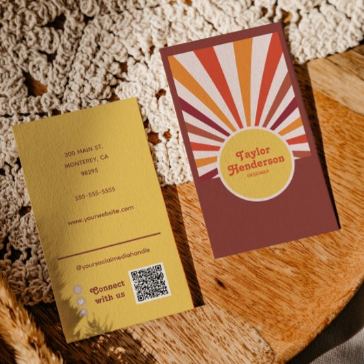 Retro Sunset Sun Rays Social Media QR Code Visitenkarte