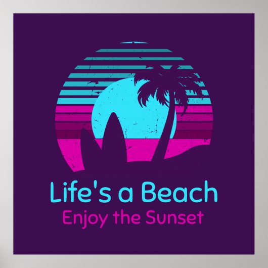 Retro Sunset Surfboard Palm Tree Life ist ein Stra Poster (Vorne)
