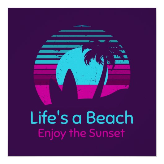 Retro Sunset Surfboard Palm Tree Life ist ein Stra Poster (Vorderseite)