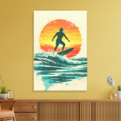 Retro Sunset Surfer – Vintage Surf Art Leinwanddruck (Insitu (Wohnzimmer))