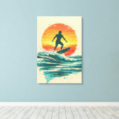 Retro Sunset Surfer – Vintage Surf Art Leinwanddruck (Insitu (Holzboden))