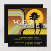 Retro Sunset Tropical Palm Tree Bachelor Party Einladung (Vorne/Hinten)