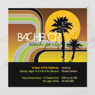 Retro Sunset Tropical Palm Tree Bachelor Party Einladung