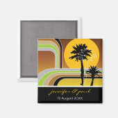 Retro Sunset Tropical Palm Trees Save the Date Magnet (Vorderseite/Rückseite)