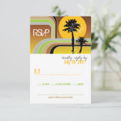 Retro Sunset Tropical Palm Trees Wedding RSVP Card (Stehend Vorderseite)