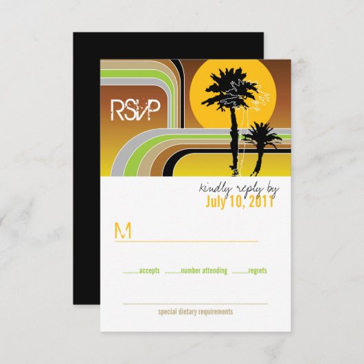 Retro Sunset Tropical Palm Trees Wedding RSVP Card (Vorne/Hinten)