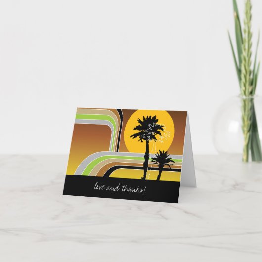 Retro Sunset Tropical Palm Trees Wedding Vielen Da Dankeskarte (Vorderseite)