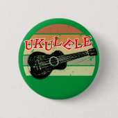 Retro Sunset Ukulele beängstigend Zeichnend grün Button (Vorderseite)