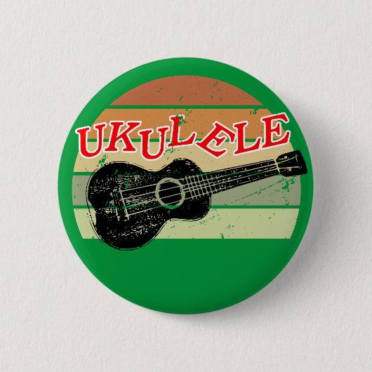 Retro Sunset Ukulele beängstigend Zeichnend grün Button (Vorderseite)