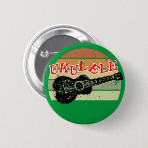 Retro Sunset Ukulele beängstigend Zeichnend grün Button