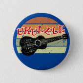 Retro Sunset Ukulele gestört Zeichnend Blau Button (Vorderseite)