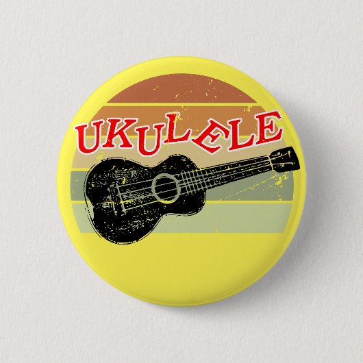 Retro Sunset Ukulele verzweifelt Zeichnend gelb Button (Vorderseite)