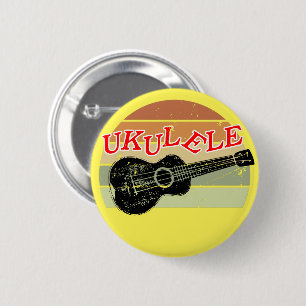 Retro Sunset Ukulele verzweifelt Zeichnend gelb Button