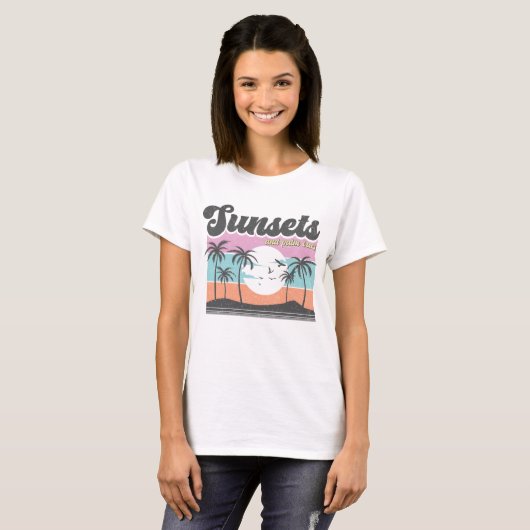 Retro Sunset und Palm Tree T-Shirt (Vorne ganz)