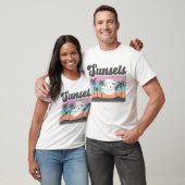 Retro Sunset und Palm Tree T-Shirt (Unisex)