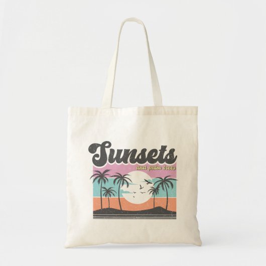 Retro Sunset und Palm Tree Tragetasche (Vorne)