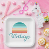 Retro Sunset+Vintages Skript gestört Pappteller (Party)