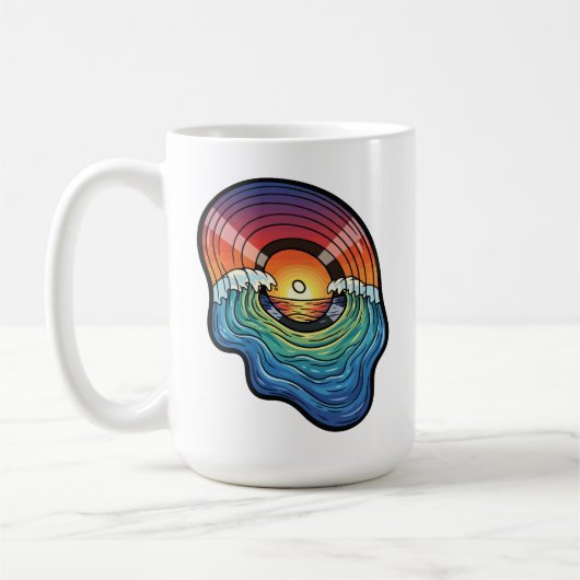 Retro Sunset Wave Vinyl Aesthetic Kaffeetasse (Links)