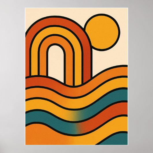 Retro Sunset Waves – Minimalist 70s-Inspired Poster (Vorne)