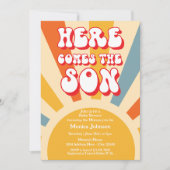 Retro Sunshine Baby Dusche kommt hier der Sohn Einladung (Vorderseite)