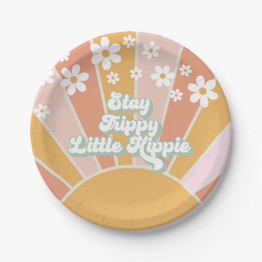 Retro Sunshine Bleibe Trippy Little Hippie floral Pappteller (Vorderseite)