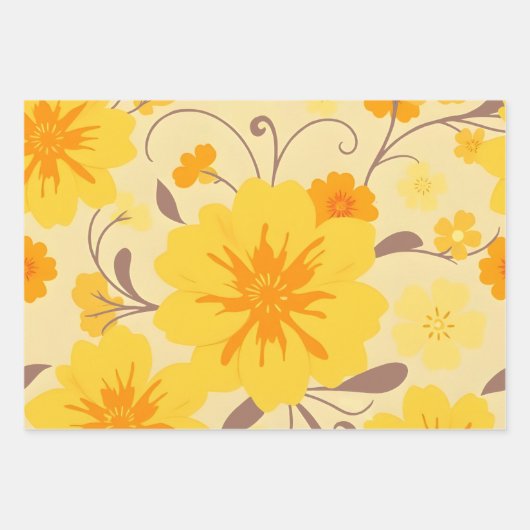Retro Sunshine Blume Gelbes Blumenmuster Geschenkpapier Set (Vorderseite 3)