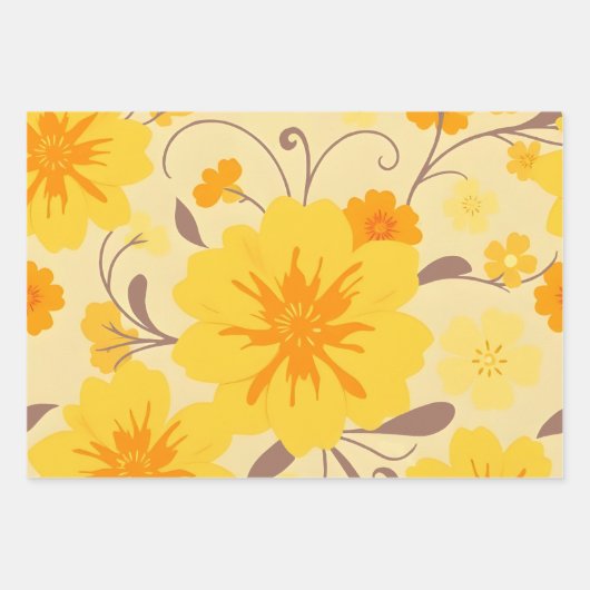 Retro Sunshine Blume Gelbes Blumenmuster Geschenkpapier Set (Vorderseite 2)
