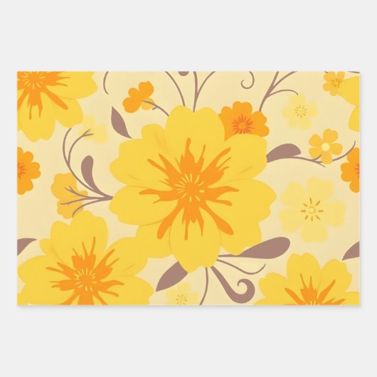 Retro Sunshine Blume Gelbes Blumenmuster Geschenkpapier Set (Vorderseite)