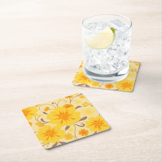 Retro Sunshine Blume Gelbes Blumenmuster Rechteckiger Pappuntersetzer (Vor Ort)