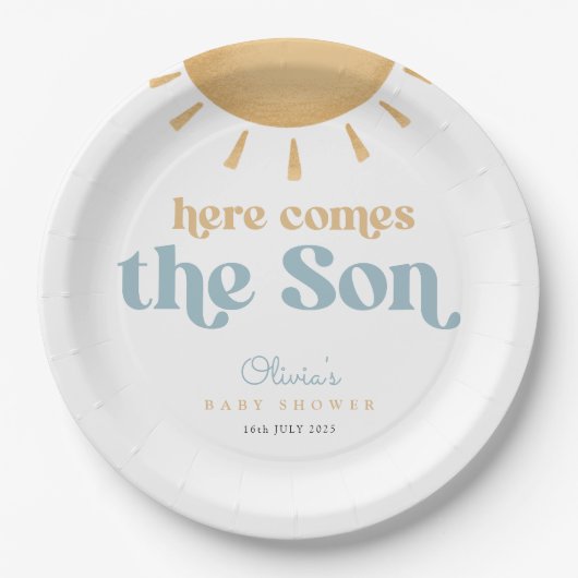 Retro Sunshine Boy Baby Dusche Pappteller (Vorderseite)