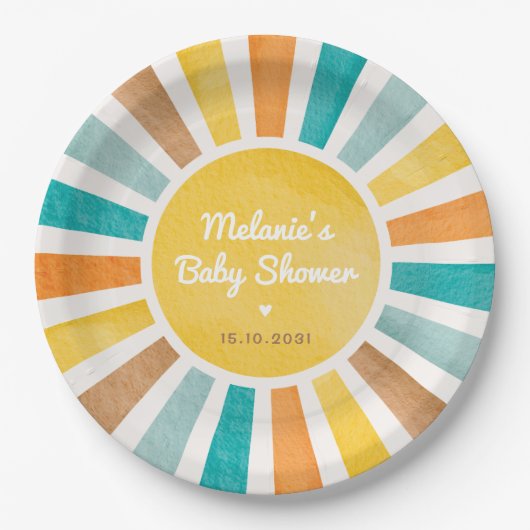 Retro Sunshine Boy Baby Dusche Pappteller (Vorderseite)